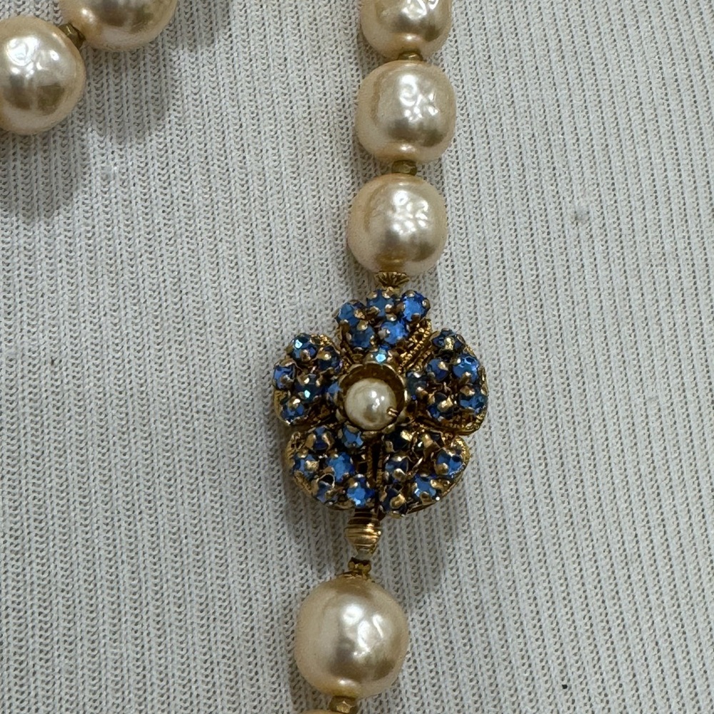 Sign Miriam Haskell Large Pearls Tiny Blue Rhines… - image 8